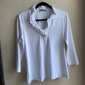 J. McLaughlin White Ruffled Durham Blouse